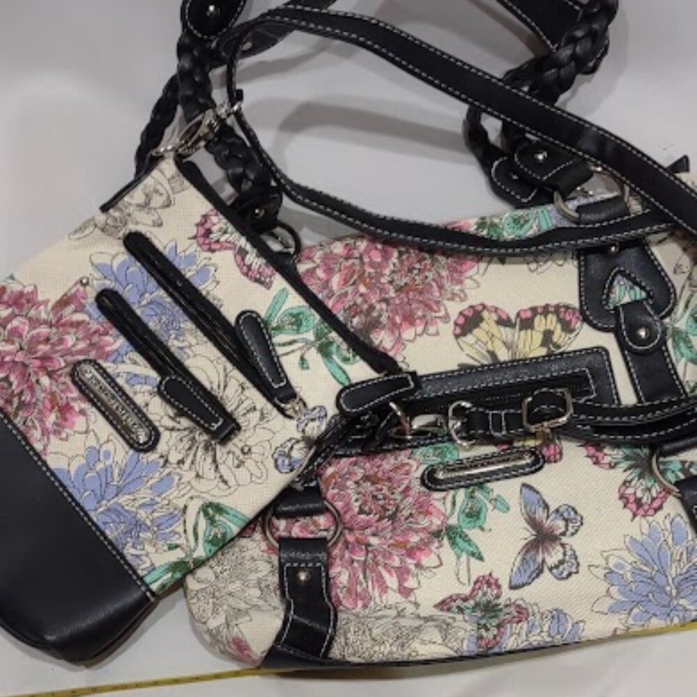 STONE MOUNTAIN GARDEN PARTY COLLECTION FLORAL WOVEN CANVAS SET OF 2  PURSES